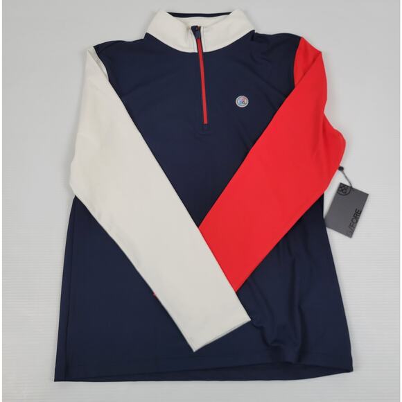 NWT G/Fore Mens Medium Daytona Colorblock‎ Tech G4 USA Golf Performance Sweater - Picture 2 of 11